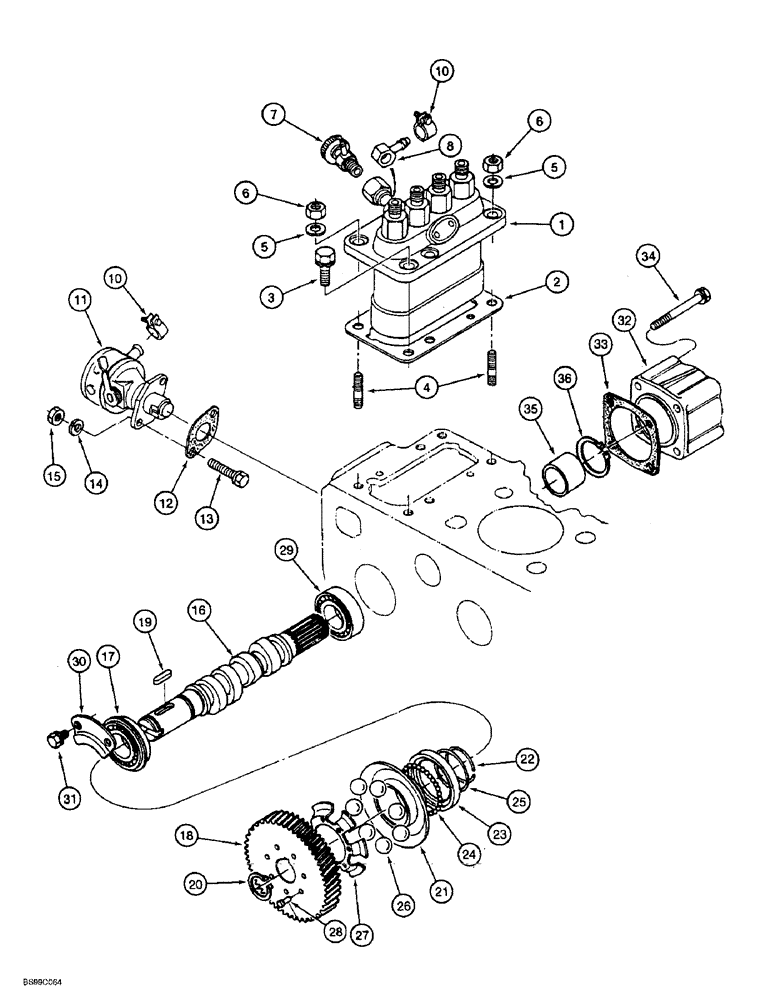 Схема запчастей Case 1838 - (3-04) - INJECTION PUMP DRIVE, KUBOTA V2203 ENGINE (03) - FUEL SYSTEM