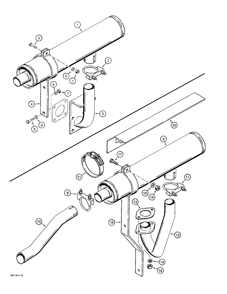 Схема запчастей Case 1825 - (2-08) - MUFFLER & EXHAUST SYSTEM, NORTH AMERICAN MODELS, DIESEL, GASOLINE (02) - ENGINE