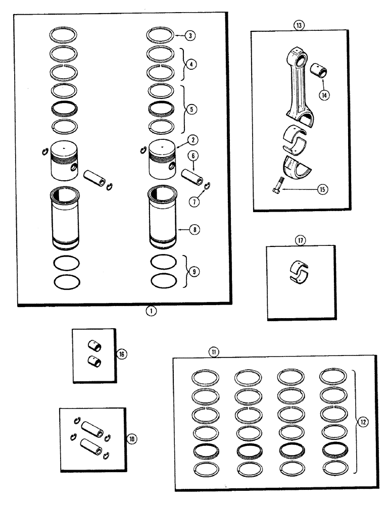 Схема запчастей Case 680CK - (036) - PISTON ASSEMBLY AND CONNECTING RODS, (251) SPARK IGNITION ENGINE 