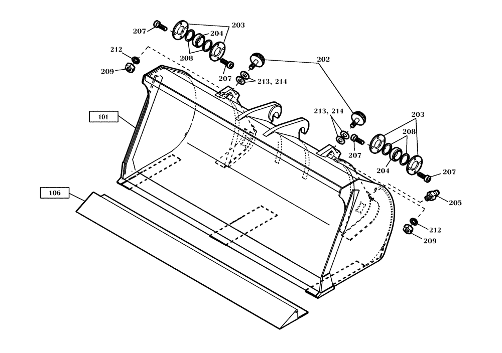 Схема запчастей Case 221D - (64.200[004]) - LOADING BUCKET INSTALLATION 1000 L (OPTION) (S/N 581101-UP) (82) - FRONT LOADER & BUCKET