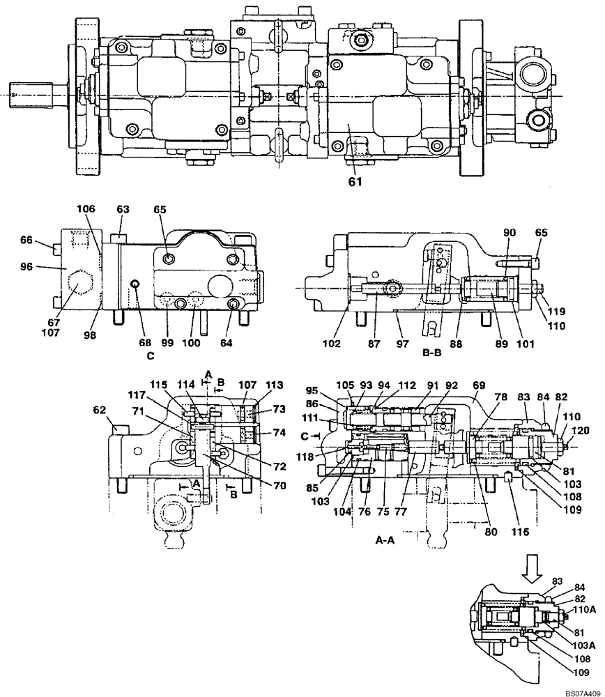 Схема запчастей Case CX135SR - (08-059) - KMJ2936 PUMP ASSY, HYDRAULIC - REGULATOR, MODELS WITHOUT DOZER BLADE (08) - HYDRAULICS