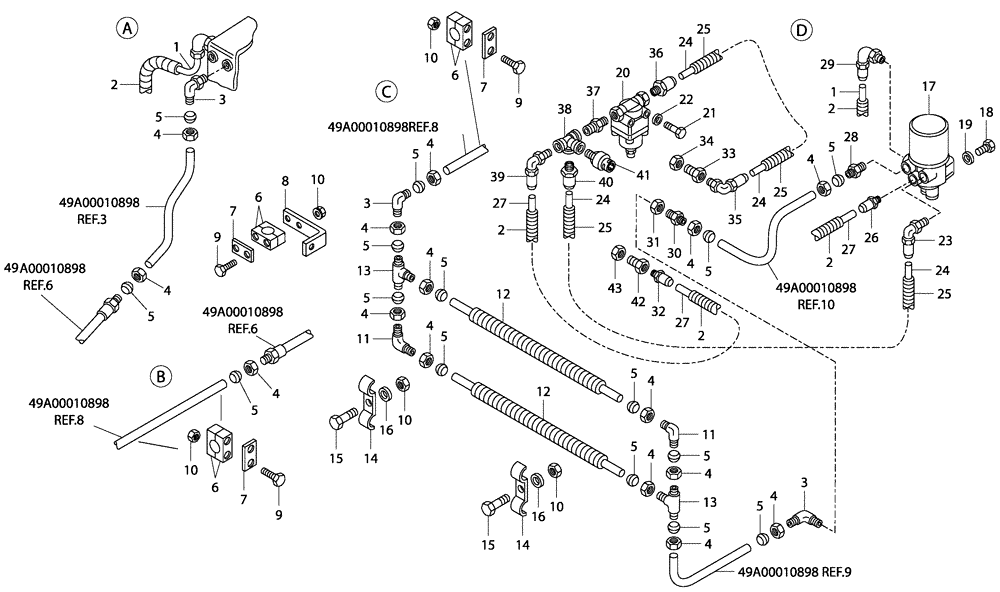 Схема запчастей Case 340 - (49A01010898[001]) - PNEUMATIC SYSTEM - FRONT FRAME (87458425) (09) - Implement / Hydraulics / Frame / Brakes