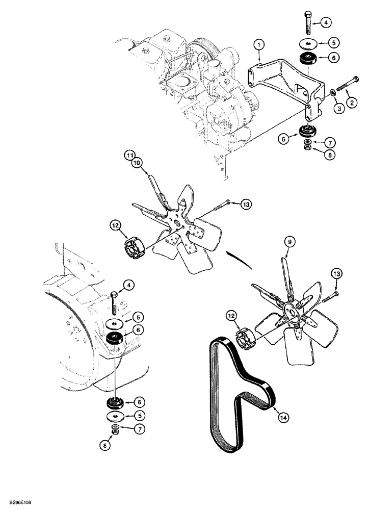 Схема запчастей Case 850G - (2-02) - ENGINE MOUNTING, FAN, AND FAN BELT (01) - ENGINE