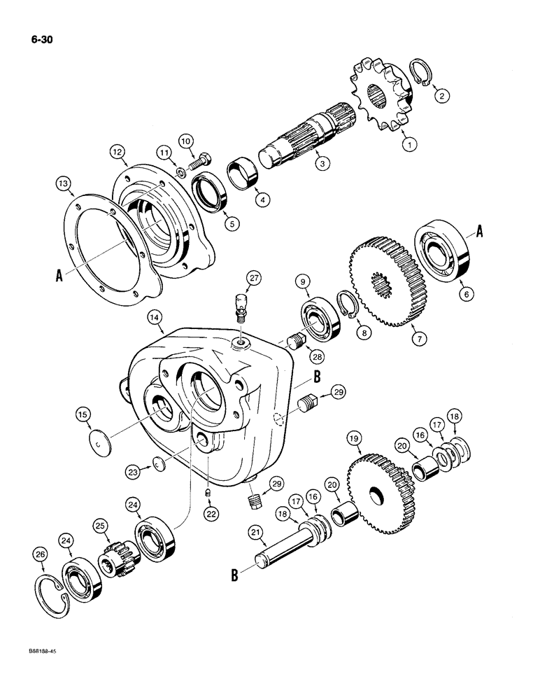 Схема запчастей Case MAXI-SNEAKER C - (6-30) - TRANSMISSION ASSEMBLY, USED ON MODELS PRIOR TO P.I.N. 1214519 (06) - POWER TRAIN