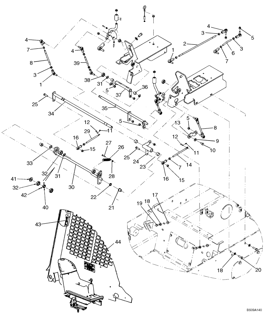 Схема запчастей Case 410 - (09-19) - LOADER & GROUND DRIVE CONTROL - LINKAGE (09) - CHASSIS