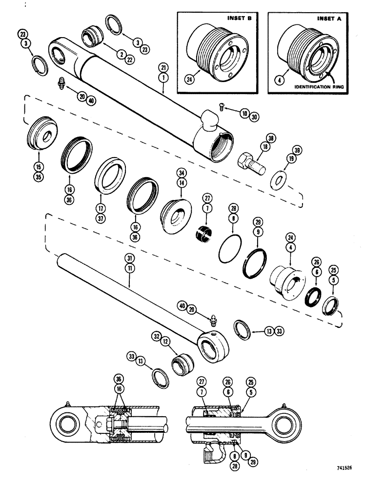 Схема запчастей Case W20 - (216) - G33447 AND G33448 STEERING CYLINDERS, WITH GLAND IDENTIFICATION RING USED BEFORE TRAC. S/N 9112952 (05) - STEERING