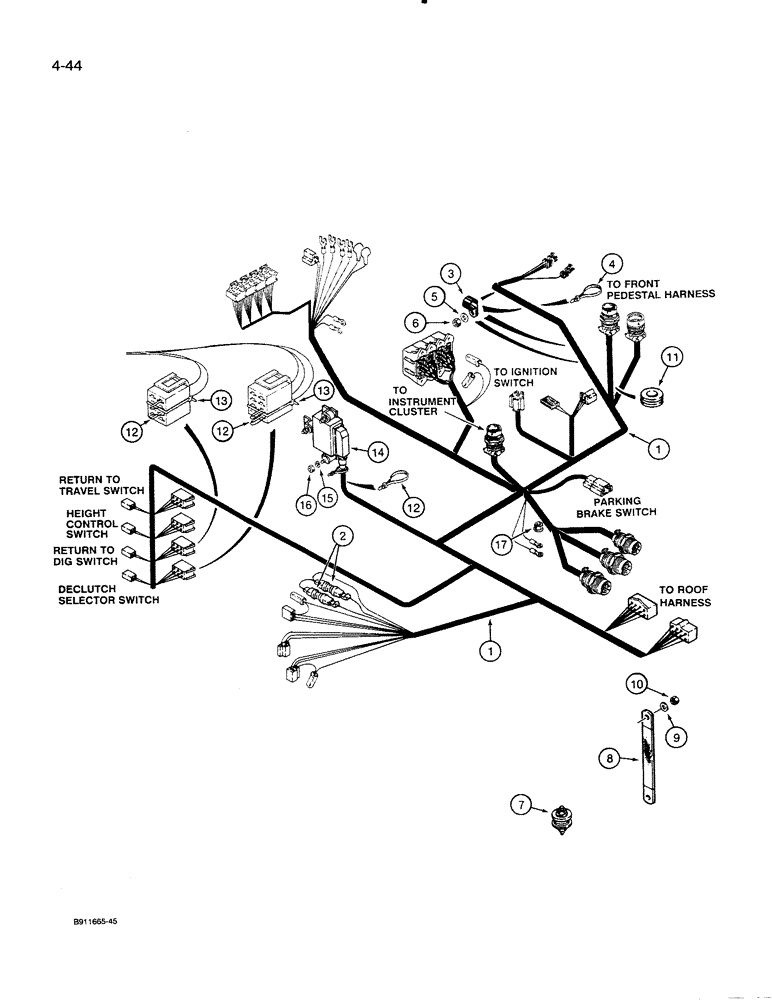 Схема запчастей Case 821 - (4-044) - MAIN CANOPY HARNESS TRANSMISSION CONTROL *P.I.N. JAK0024165 AND AFTER (04) - ELECTRICAL SYSTEMS