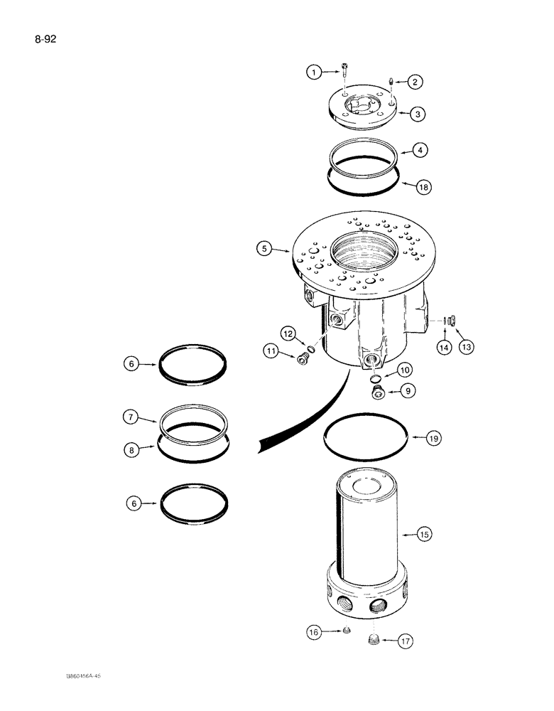 Схема запчастей Case 1086B - (8-092) - 8 PORT HYDRAULIC SWIVEL, WITH SPLIT FLANGE TUBE PORTS (08) - HYDRAULICS