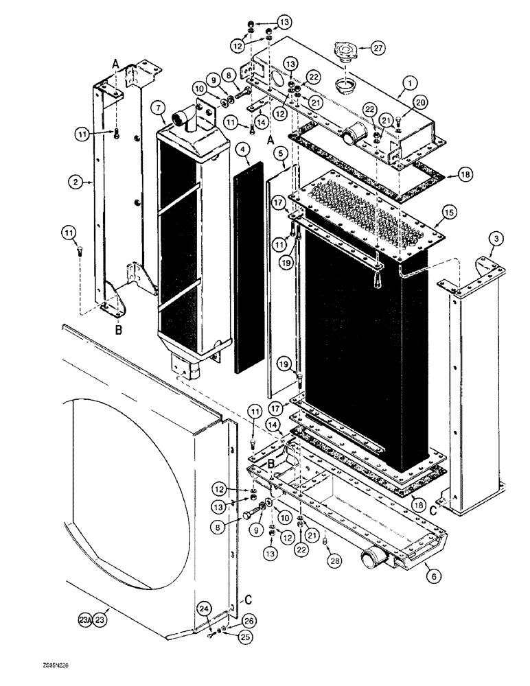 Схема запчастей Case 1150E - (2-126) - RADIATOR ASSEMBLY, MODINE (02) - ENGINE