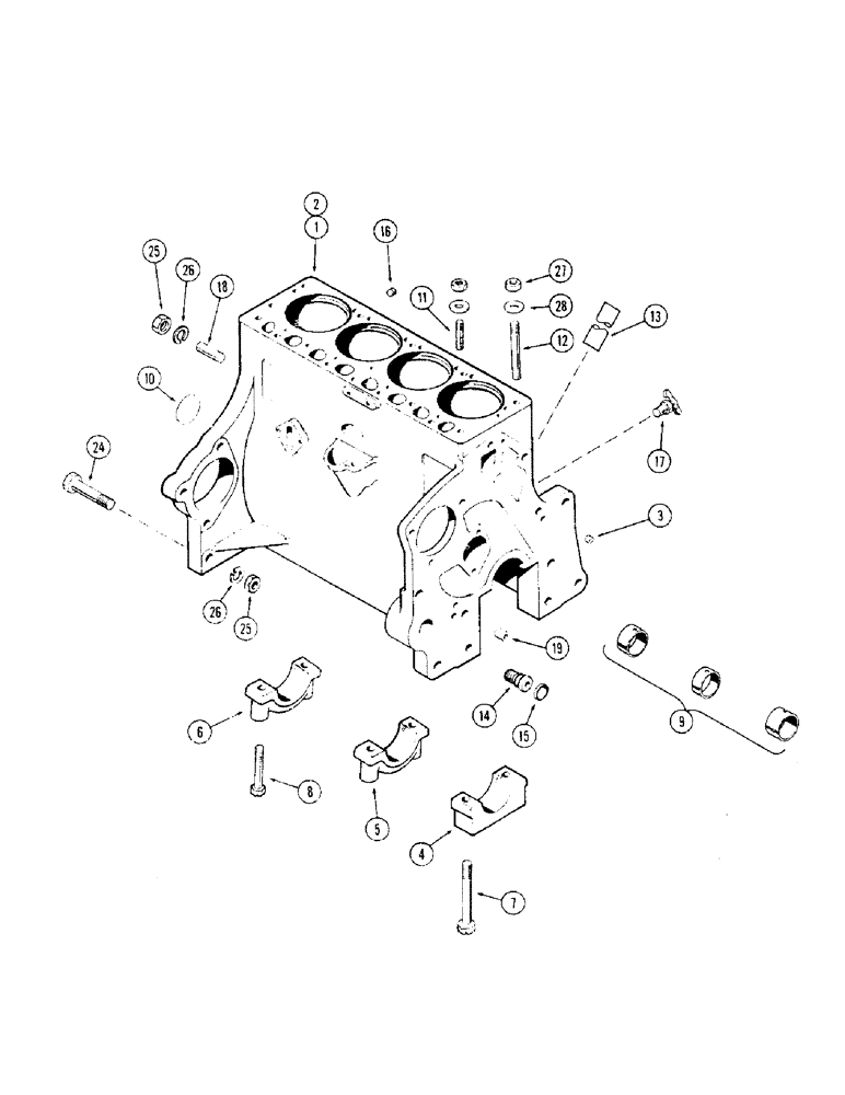 Схема запчастей Case 310G - (010) - CYLINDER BLOCK ASSY., (148B) SPARK IGNITION ENG, CASTING NO. A37470, W/ FLANGE MOUNTED OIL FILTER (01) - ENGINE