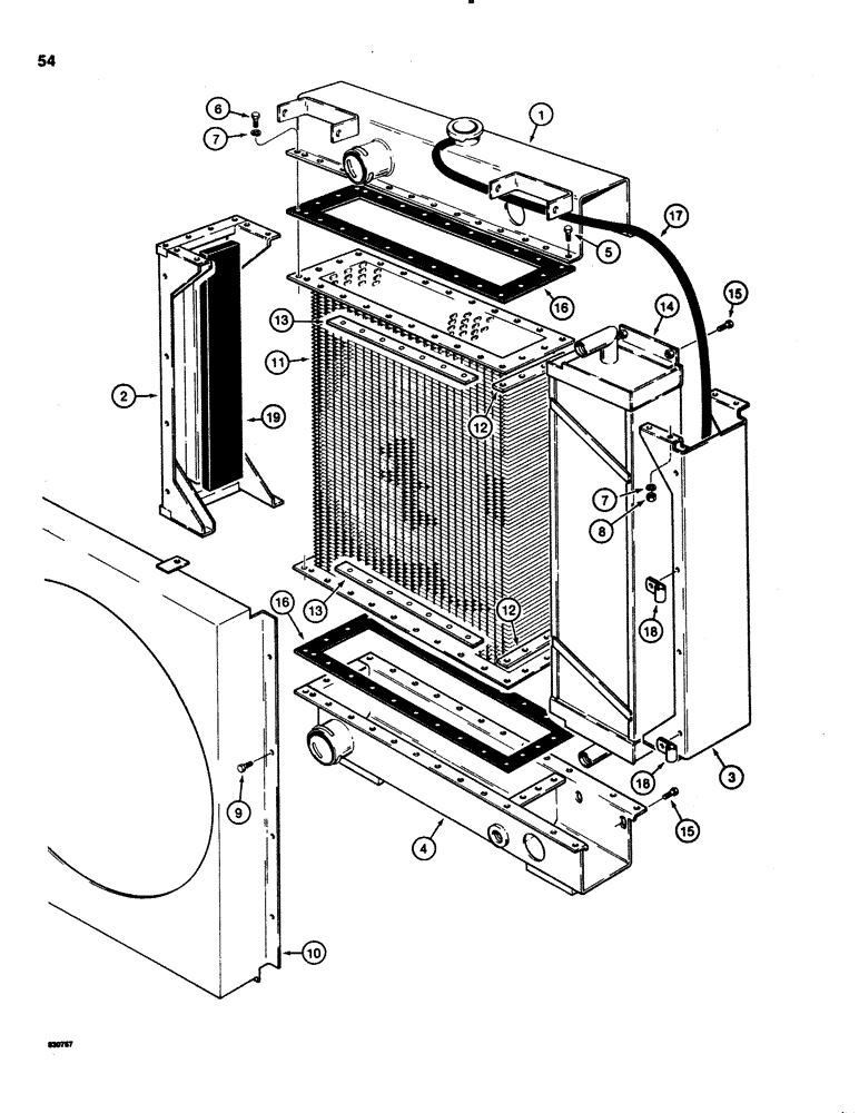 Схема запчастей Case 1150C - (054) - HEAVY DUTY ANTISANDBLAST RADIATOR, GENERAL THERMODYNAMICS W/ COOLER TANK ON THE SIDE (02) - ENGINE