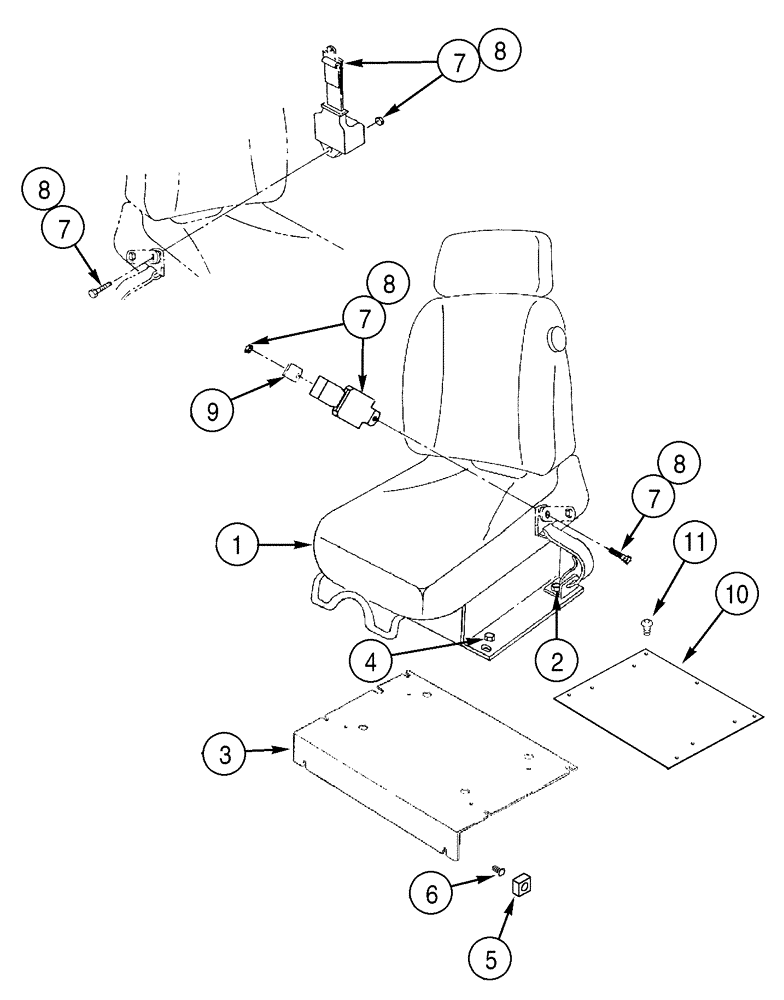 Схема запчастей Case 650H - (09-18) - SEAT, MOUNTING SEAT BELTS (09) - CHASSIS