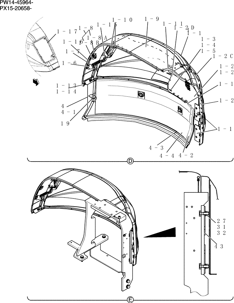 Схема запчастей Case CX36B - (242-01[3]) - GUARD INSTAL (CAB) (05) - SUPERSTRUCTURE