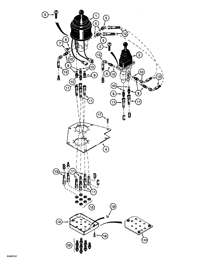 Схема запчастей Case 721B - (8-068) - REMOTE LOADER CONTROL CIRCUIT, TWO LEVERS WITH THREE SPOOL VALVE (08) - HYDRAULICS