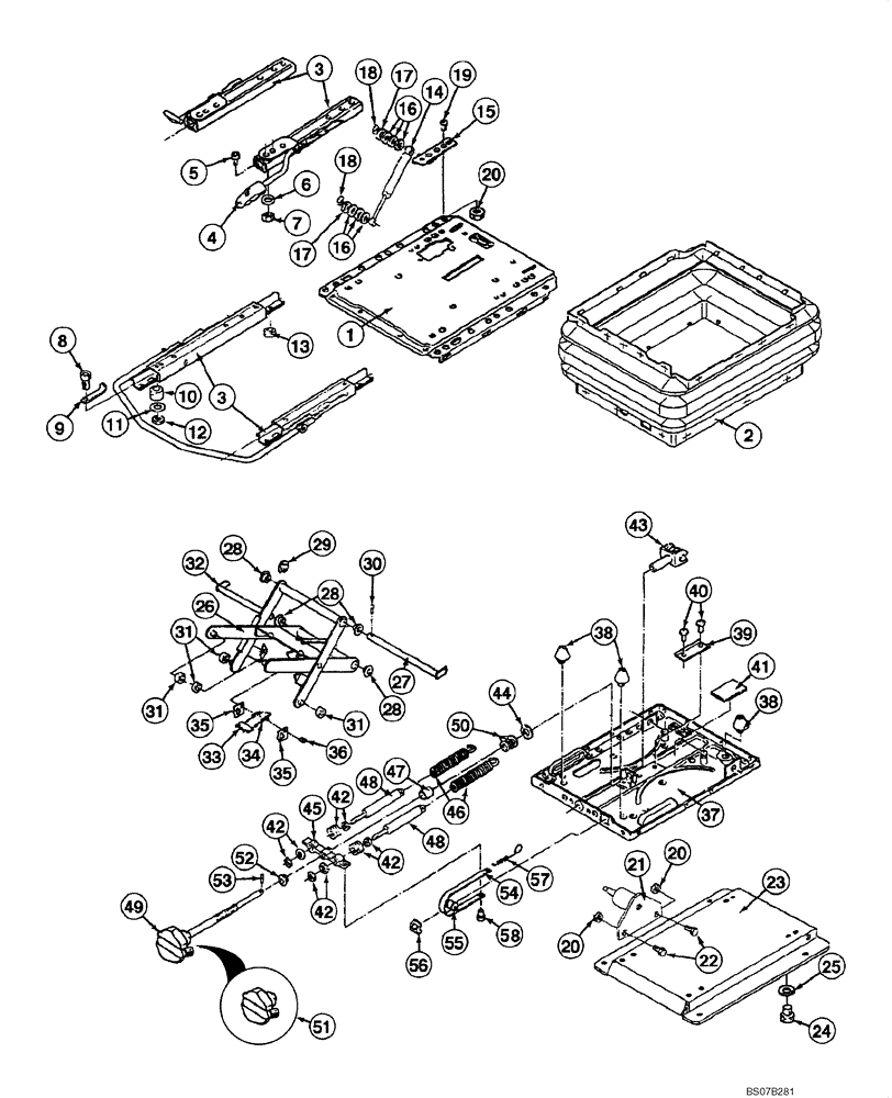 Схема запчастей Case 885 - (09.55[00]) - SEAT ASSY - LOWER SEAT ASSEMBLY (09) - CHASSIS