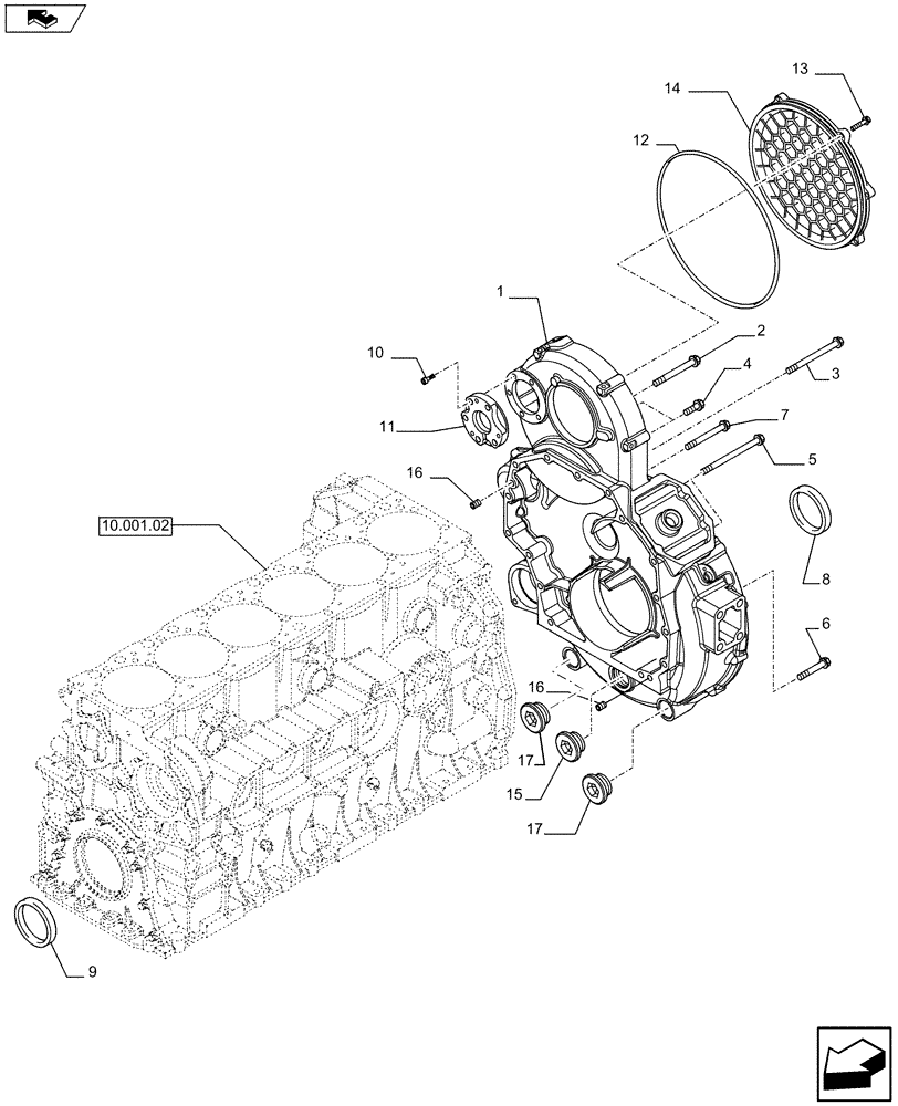 Схема запчастей Case F2CFA614B E020 - (10.102.03) - FLYWHEEL CASE (504375098 - 504134507) (10) - ENGINE