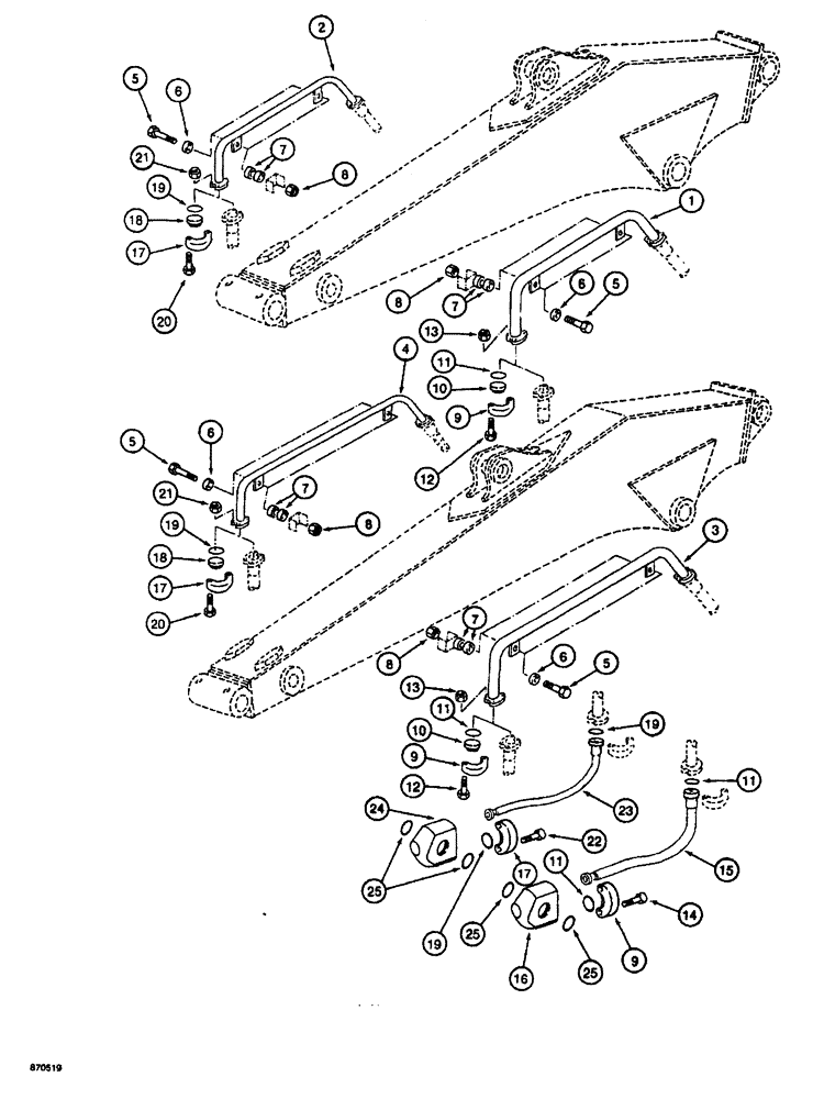 Схема запчастей Case 688 - (8-130) - HYDRAULIC HAMMER CIRCUIT, TUBES AT ARM (08) - HYDRAULICS