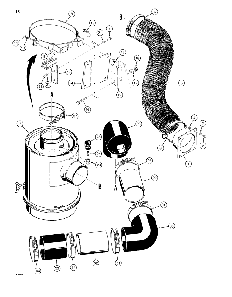 Схема запчастей Case 1280B - (016) - AIR CLEANER AND AIR INTAKE PARTS, FOR DETROIT DIESEL ENGINE (02) - ENGINE