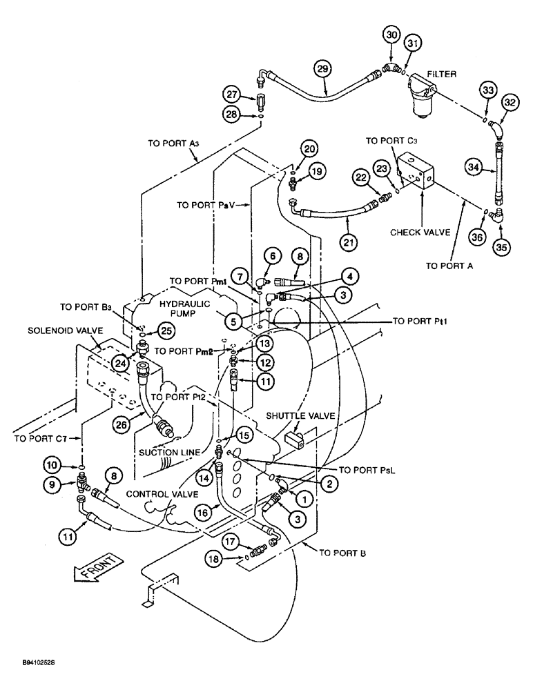 Схема запчастей Case 9030B - (8-048) - HYDRAULIC PUMP AND FILTER PILOT LINES, FOR ALL MODELS EXCEPT THOSE WITH LONG REACH (08) - HYDRAULICS