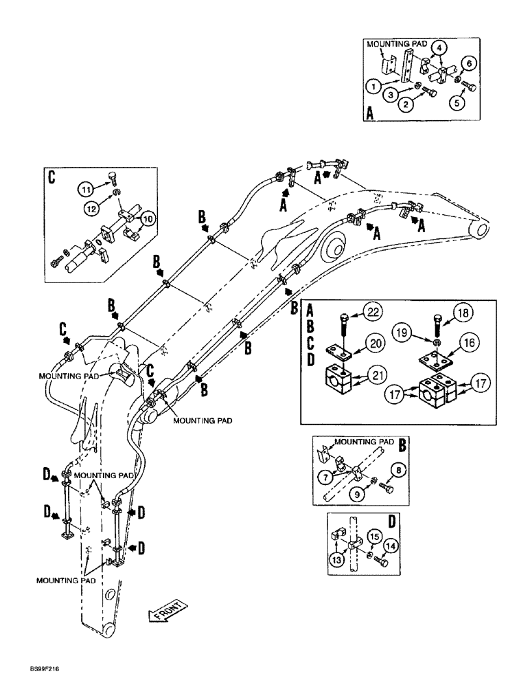 Схема запчастей Case 9060B - (8-110) - AUXILIARY EQUIPMENT OPTIONS, SUPPLY & CYLINDER LINE MOUNTING, 3.4/4.0M ARM, PRIOR TO EAC0601060 (08) - HYDRAULICS