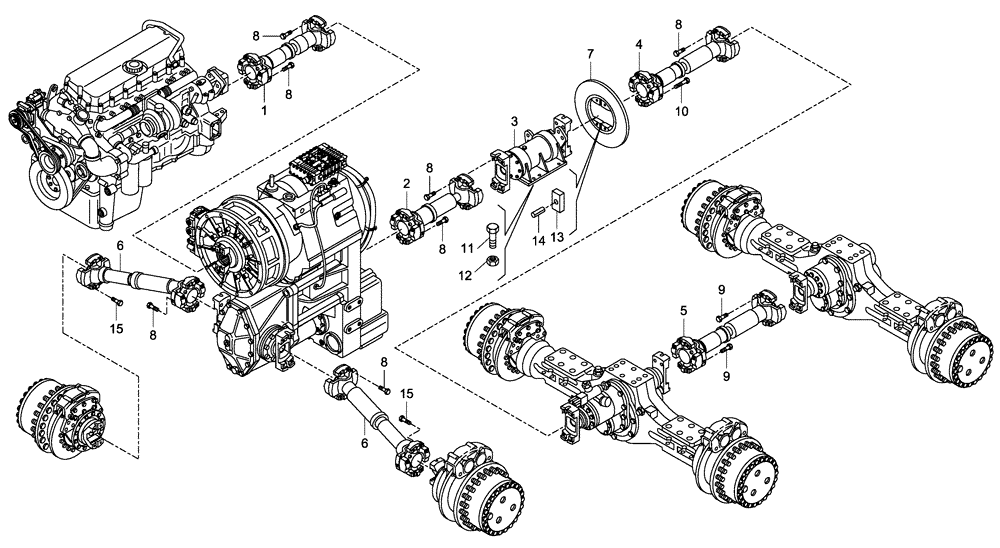 Схема запчастей Case 335 - (24A00000661[001]) - PROPELLER SHAFT LINE (23) - FOUR WHEEL DRIVE SYSTEM