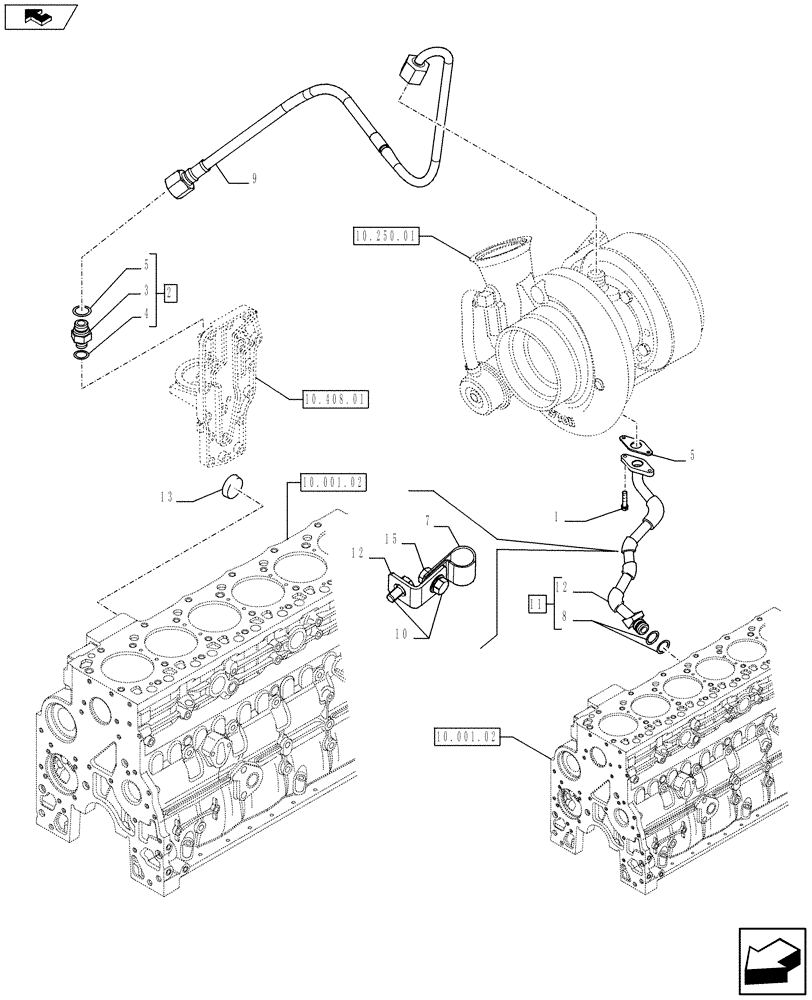 Схема запчастей Case F4HFE613Y A004 - (10.304.05) - PIPING - ENGINE OIL (10) - ENGINE