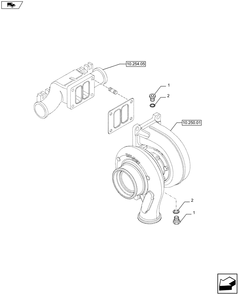 Схема запчастей Case F3AE0684S E914 - (10.250.02[02]) - PIPING - TURBOCHARGER (10) - ENGINE