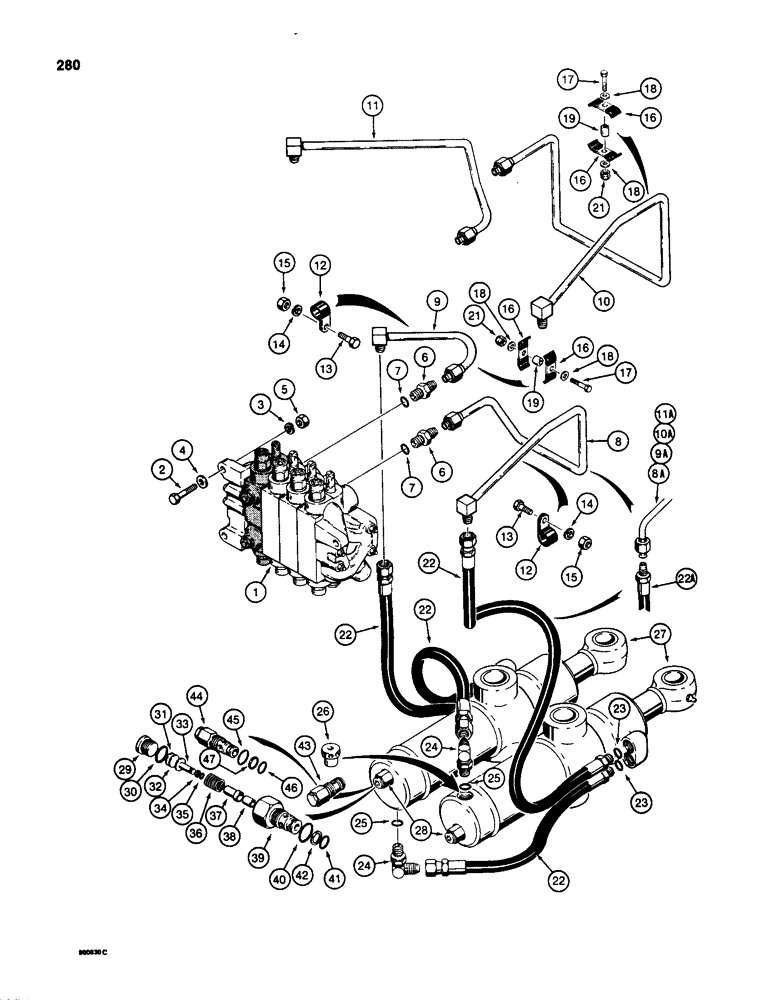 Схема запчастей Case 580SD - (280) - BACKHOE SWING CYLINDER HYDRAULIC CIRCUIT (08) - HYDRAULICS