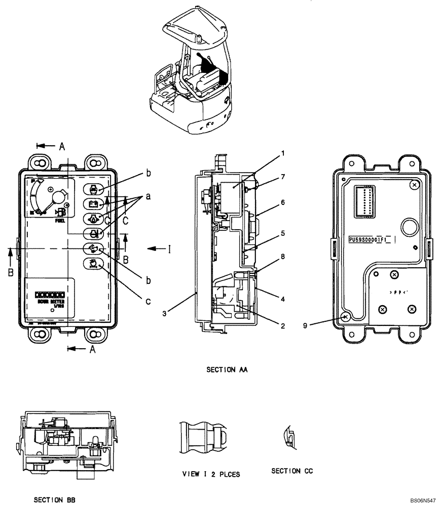 Схема запчастей Case CX17B - (01-040[00]) - GAUGE ASSY, CLUSTER (PU59S00001F1) (55) - ELECTRICAL SYSTEMS