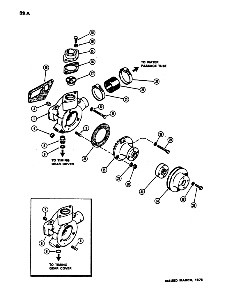 Схема запчастей Case 450 - (039A) - WATER PUMP AND THERMOSTAT, (188) DIESEL ENGINE, 1ST USED ENG. S.N. 2728315 (01) - ENGINE