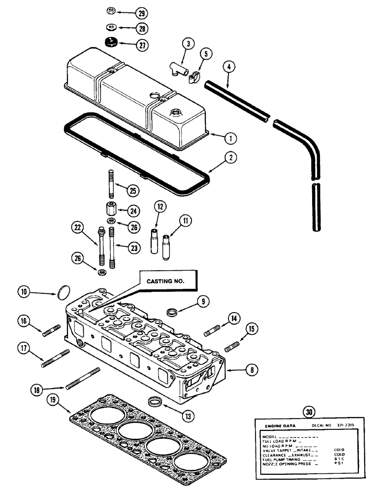 Схема запчастей Case 350B - (028) - CYLINDER HEAD AND COVER, 188 DIESEL ENGINE (01) - ENGINE