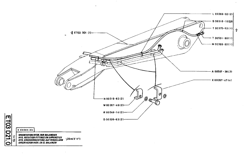 Схема запчастей Case TY45 - (ET03 D21.0) - HYD. ROTATION FITTINGS ON DIPPERSTICK - 1,20 M (3 11") (14) - DIPPERSTICKS