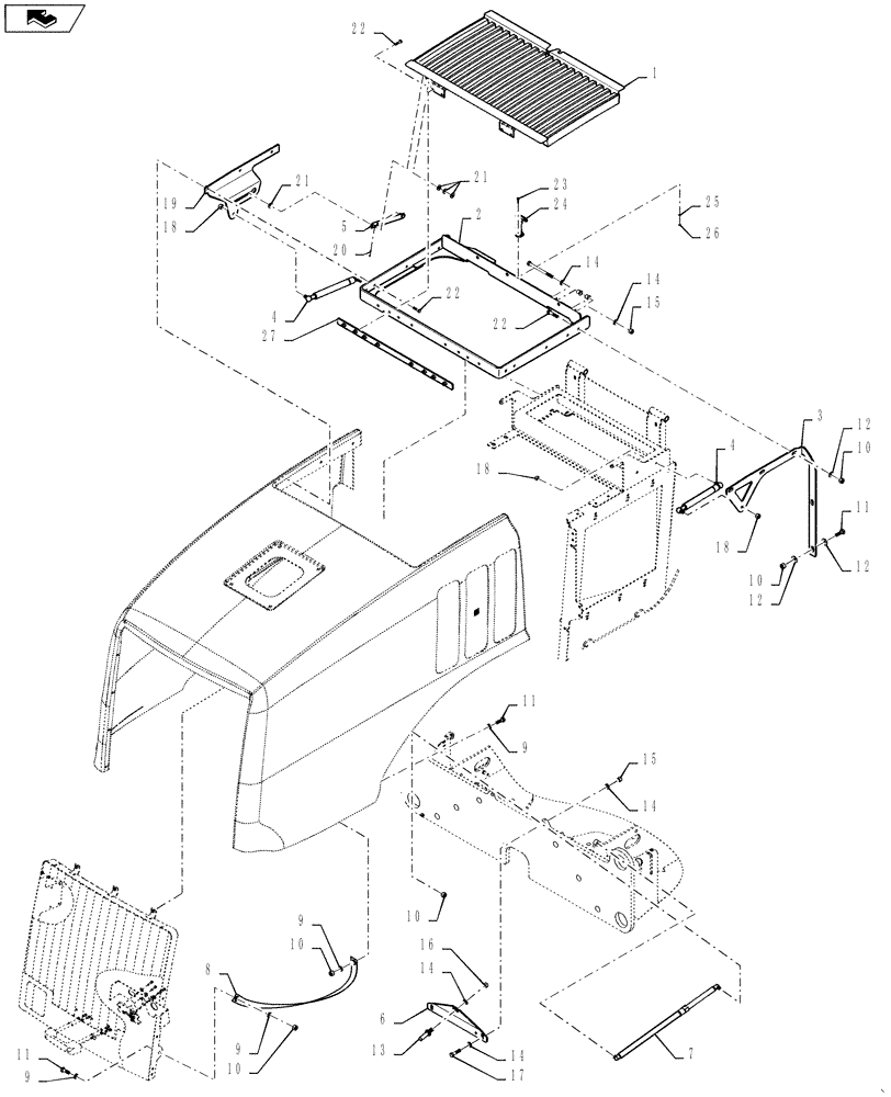 Схема запчастей Case 521F - (90.100.03) - HOOD MOUNTING PARTS (90) - PLATFORM, CAB, BODYWORK AND DECALS