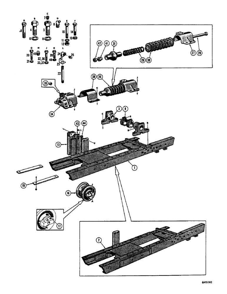 Схема запчастей Case 800 - (124) - TRACK FRAME AND RECOIL SYSTEM (04) - UNDERCARRIAGE