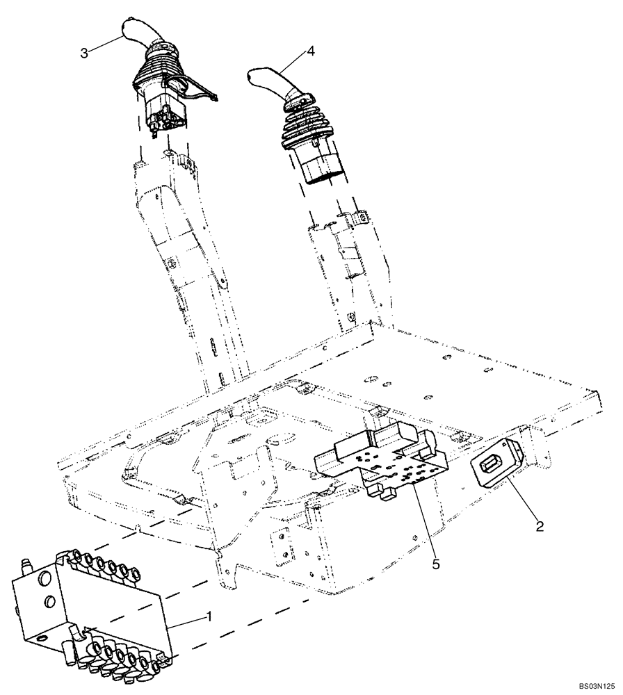 Схема запчастей Case 590SM - (08-16) - HYDRAULICS - VALVE, PILOT CONTROL AND JOYSTICKS (6 SPOOL, W/O EXT DIPPER, W/ AUX HYDS) (08) - HYDRAULICS