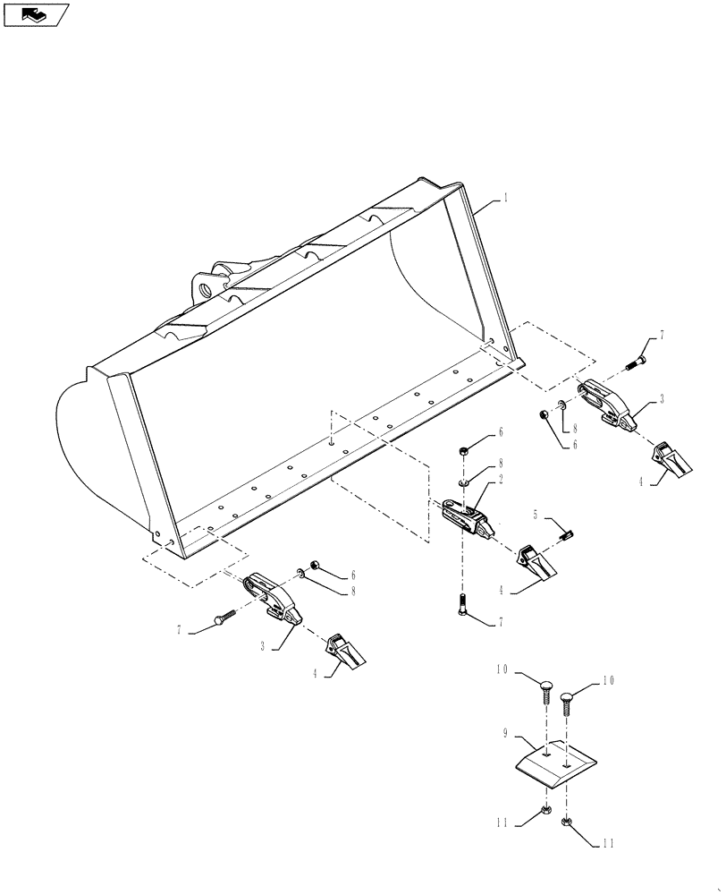 Схема запчастей Case 821F - (82.100.03[01]) - LOADER BUCKETS WITH TEETH AND SKID PADS 821F (82) - FRONT LOADER & BUCKET