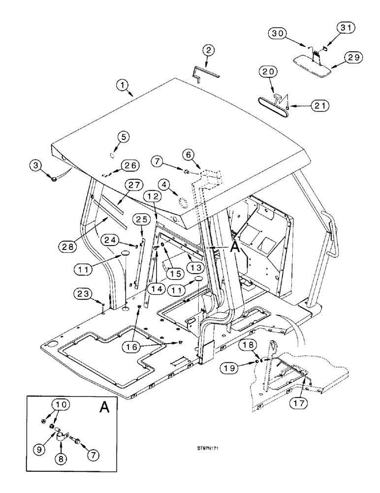 Схема запчастей Case 590SL - (9-91) - ROPS CANOPY, OPERATOR COMPARTMENT (09) - CHASSIS/ATTACHMENTS