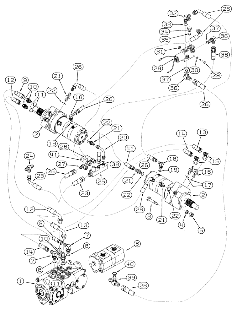 Схема запчастей Case 1825 - (6-16) - HYDROSTATIC DRIVE HYDRAULIC CIRCUIT, TANDEM PUMP TO HYD. DRIVE MOTORS, EUROPEAN MODELS, P.I.N. (06) - POWER TRAIN