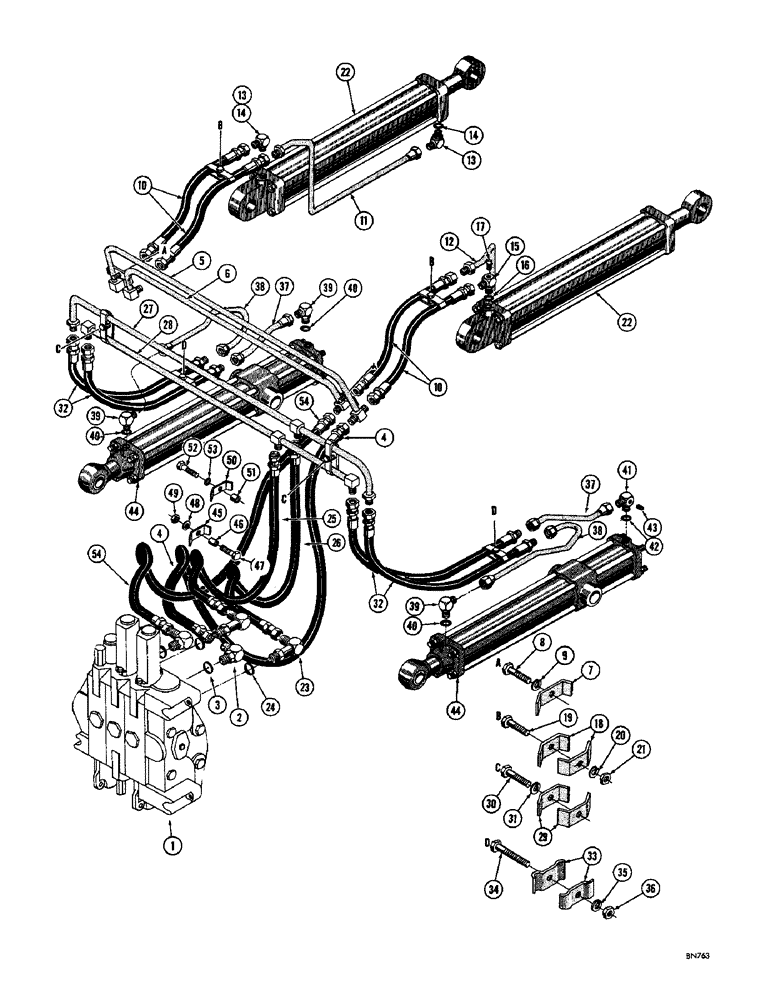 Схема запчастей Case 750 - (188) - LOADER HYDRAULICS, USED BEFORE TRACTOR SERIAL NO. 7070389 (07) - HYDRAULIC SYSTEM