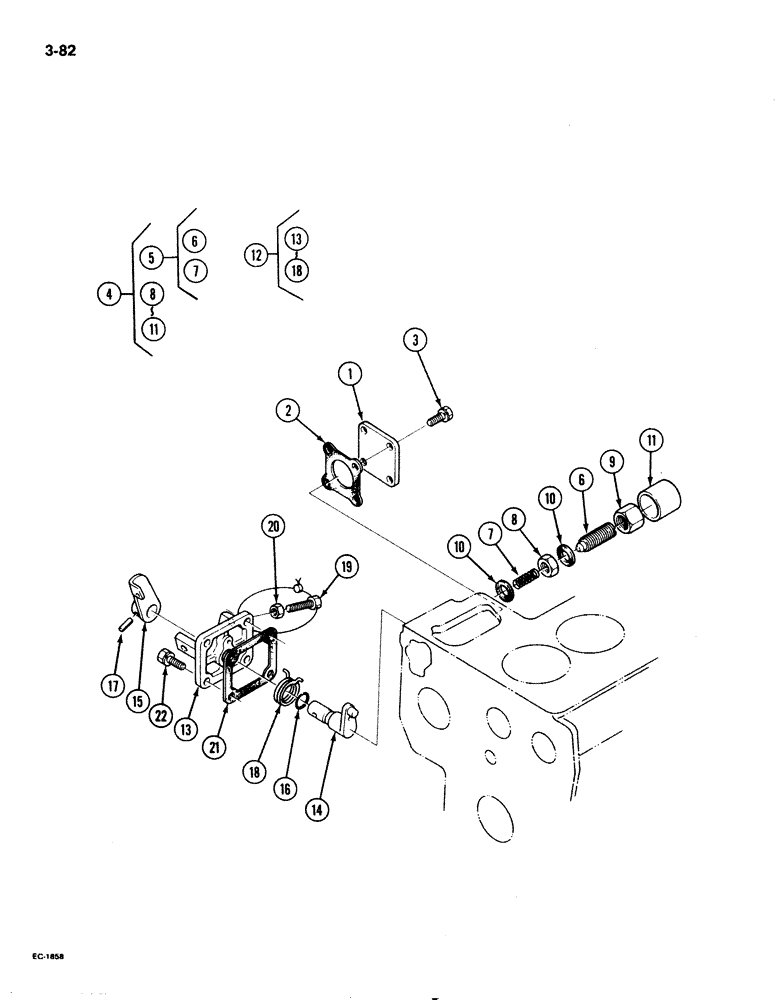 Схема запчастей Case 1825 - (3-82) - ENGINE STOP LEVER, DIESEL MODELS (03) - FUEL SYSTEM