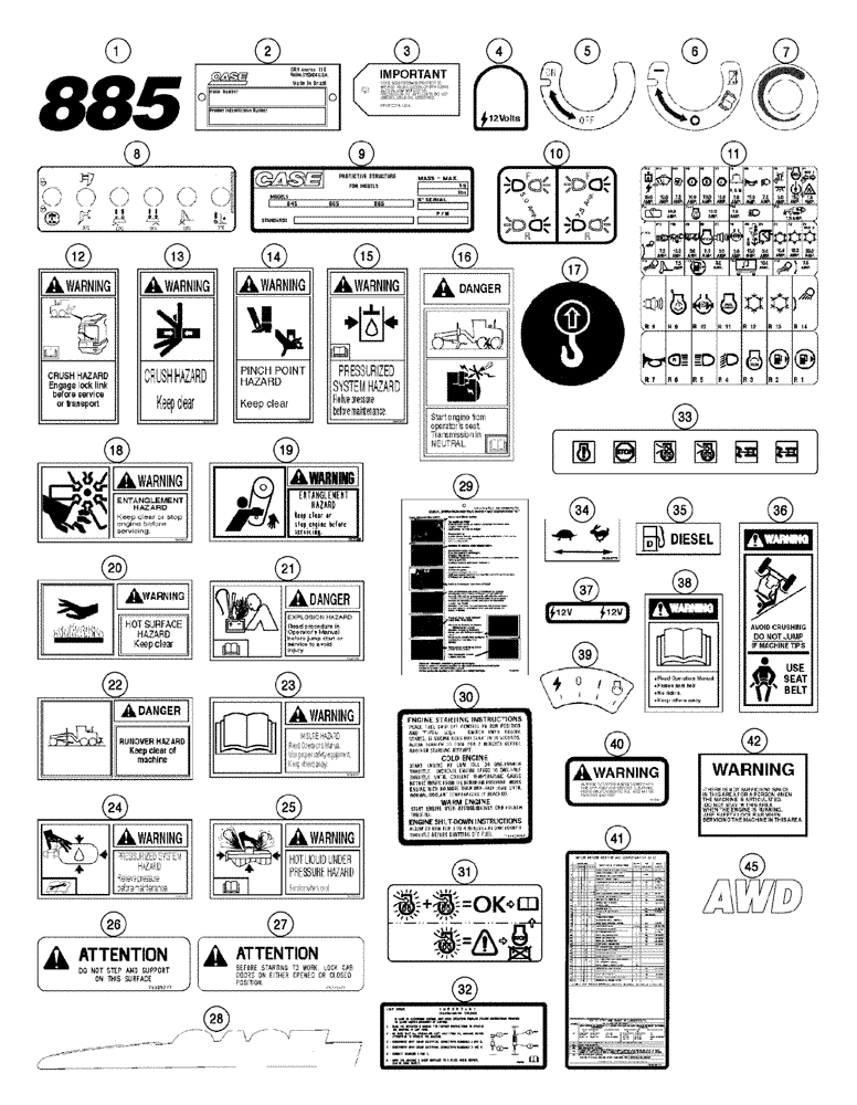 Схема запчастей Case 885 AWD - (09-126[01]) - DECALS (09) - CHASSIS