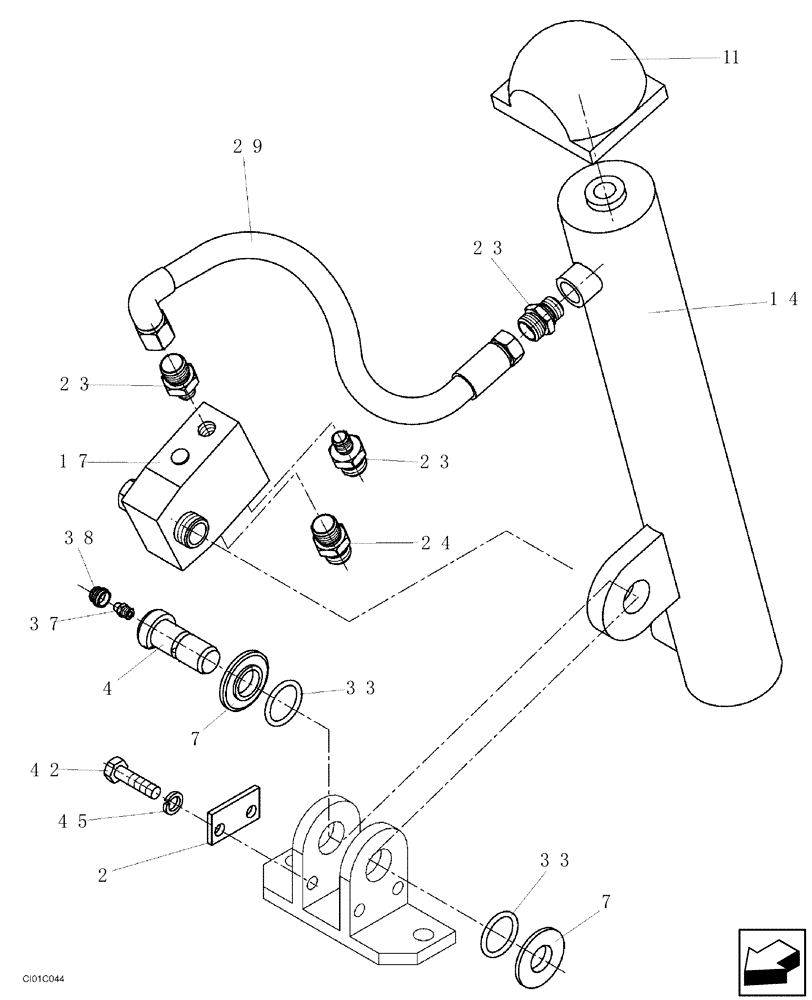 Схема запчастей Case SV216 - (10-006-00[01]) - HYDRAULIC CIRCUIT - OPERATORS COMPARTMENT TILTING CYLINDER - IF USED (08) - HYDRAULICS