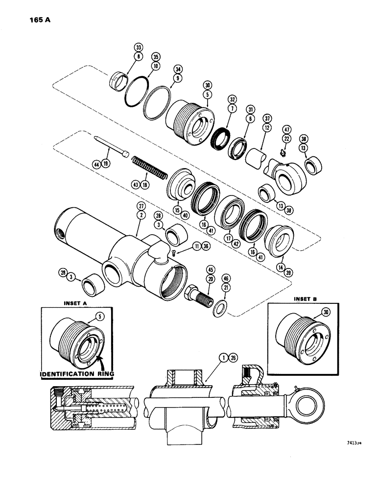 Схема запчастей Case 26S - (165A) - G33472 AND G33473 SWING CYLINDERS, GLAND HAS IDENTIFICATION RING 