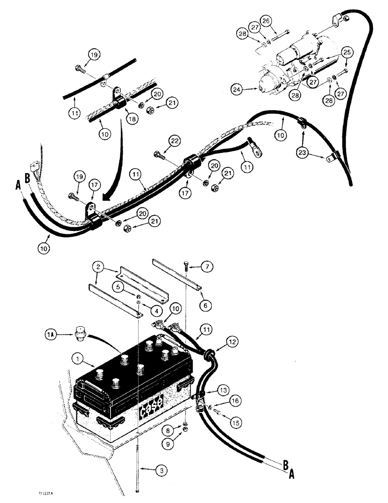 Схема запчастей Case 475 - (096) - BATTERY AND CABLES TO STARTER (55) - ELECTRICAL SYSTEMS