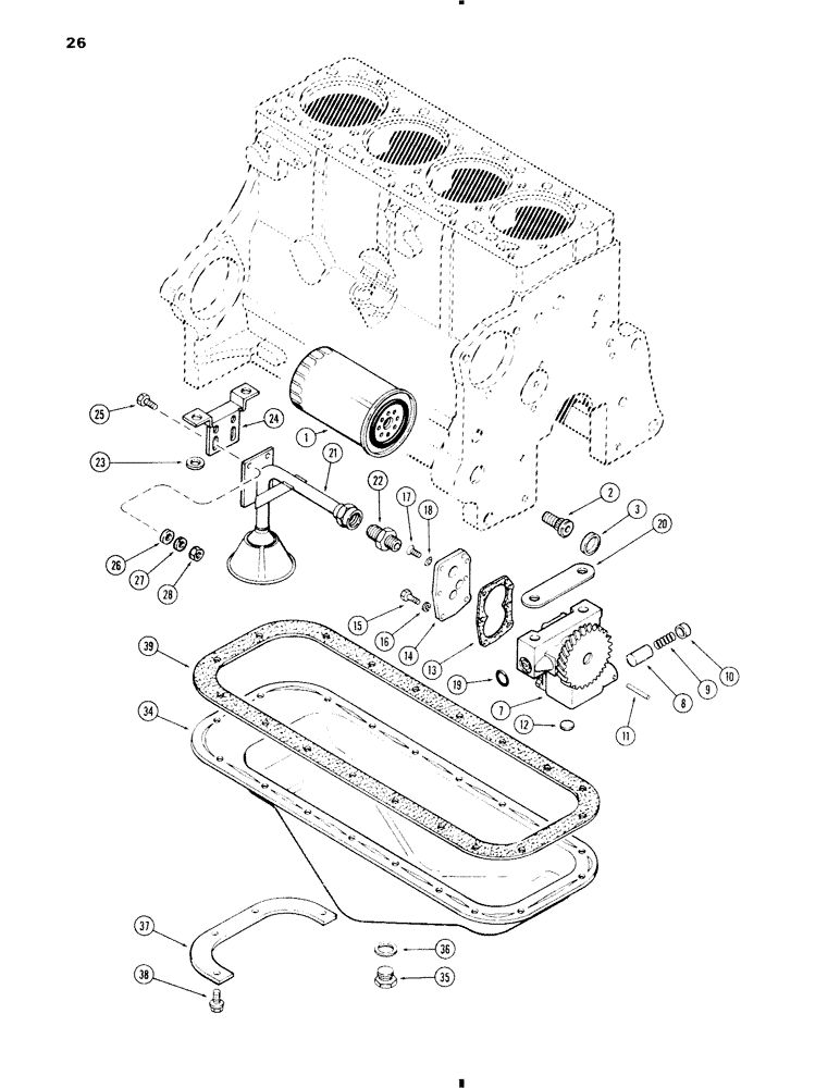 Схема запчастей Case 584C - (026) - OIL FILTER, 207 DIESEL ENGINE, OIL PUMP, WITH FIXED TYPE OIL SCREEN, OIL PAN (10) - ENGINE