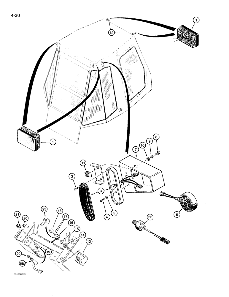 Схема запчастей Case 780D - (4-30) - TRACTOR LAMP ELECTRICAL CIRCUIT, WITH CAB (04) - ELECTRICAL SYSTEMS