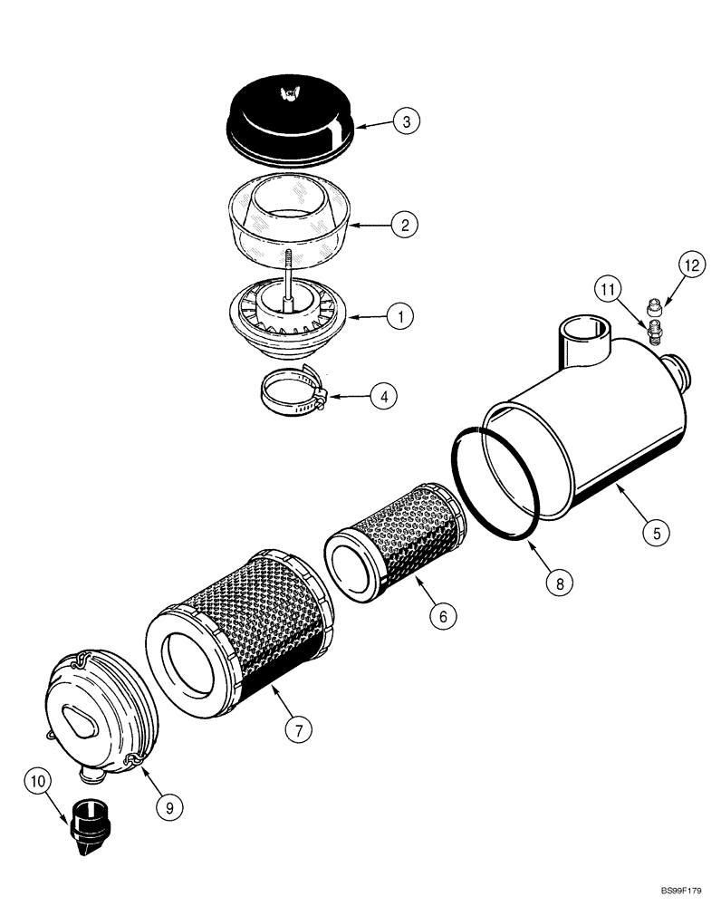 Схема запчастей Case 1150H_IND - (02-07) - AIR CLEANER ASSY - PRECLEANER ASSY (02) - ENGINE