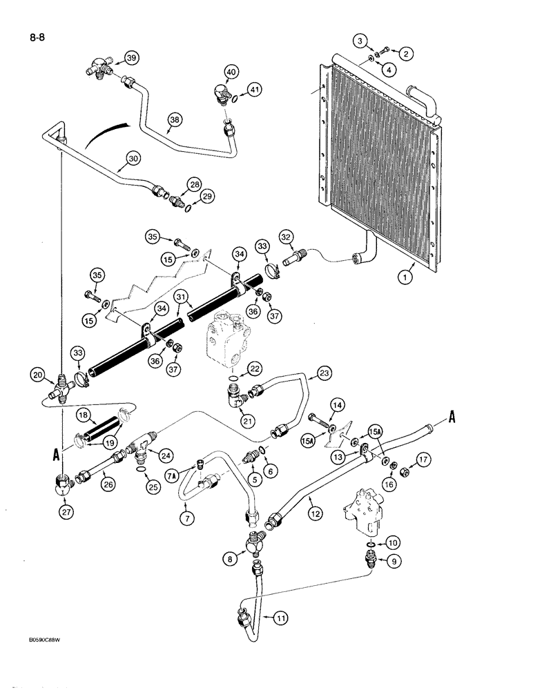 Схема запчастей Case 780D - (8-008) - EQUIPMENT HYDRAULIC SYSTEM, OIL COOLER AND RETURN LINES (08) - HYDRAULICS