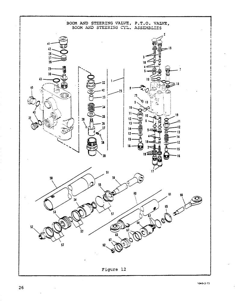 Схема запчастей Case P42 - (26) - BOOM AND STEERING VALVE, P.T.O. VALVE, BOOM AND STEERING CYLINDER ASSEMBLIES 