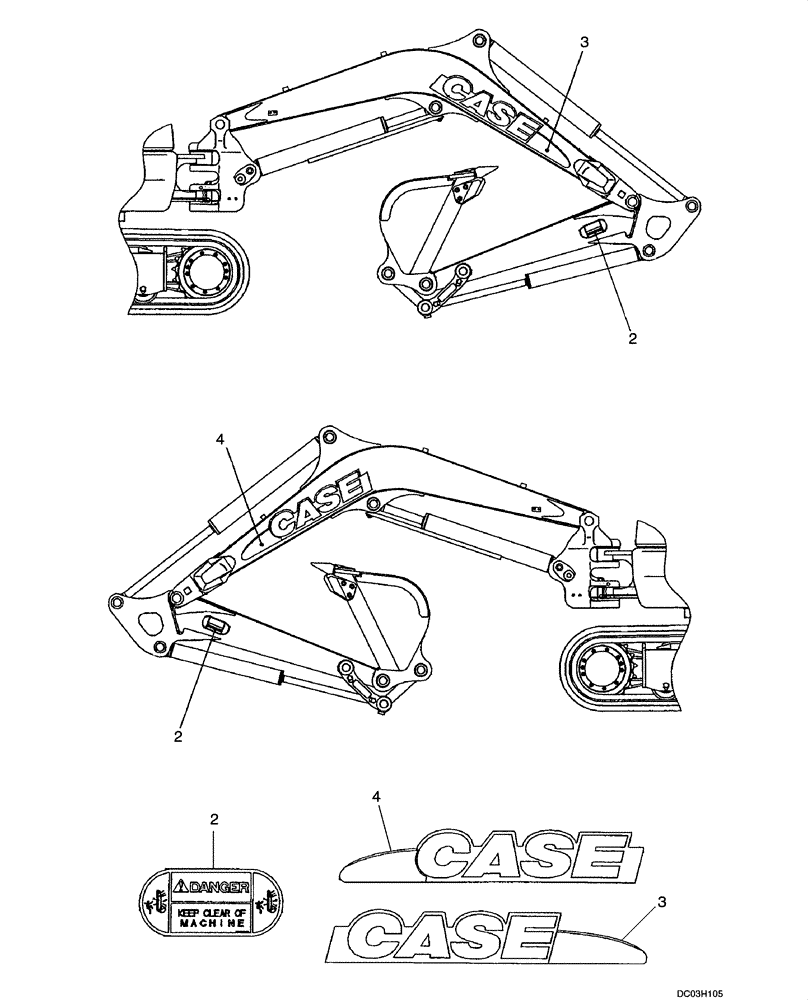 Схема запчастей Case CX25 - (09-54[00]) - DECALS - BOOM (09) - CHASSIS/ATTACHMENTS